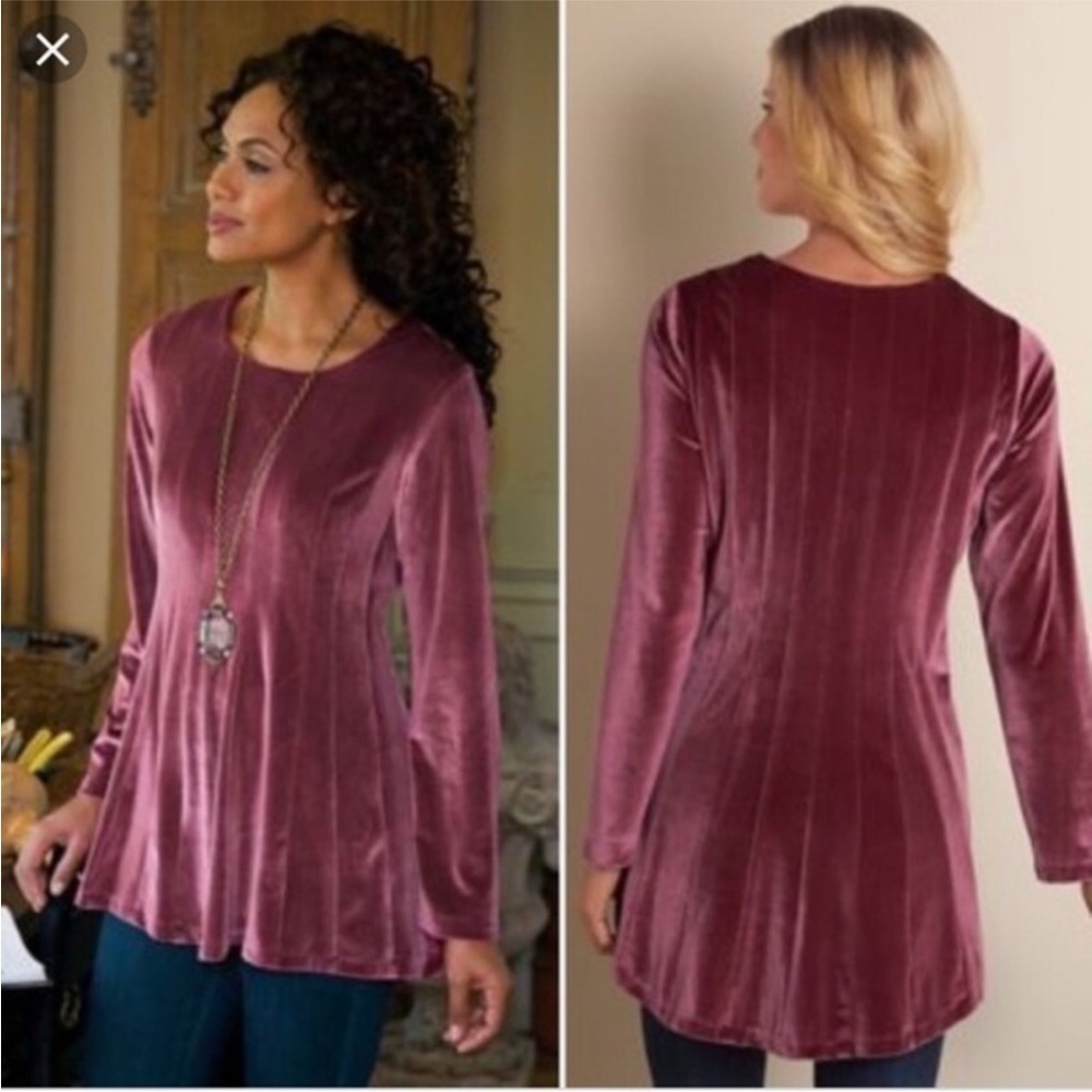 Soft Surroundings Bella Rose Pink Velvet Long Sleeve Top Size Small